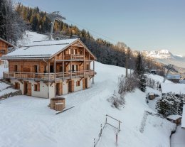 Chalet skis aux pieds face au mont Blanc