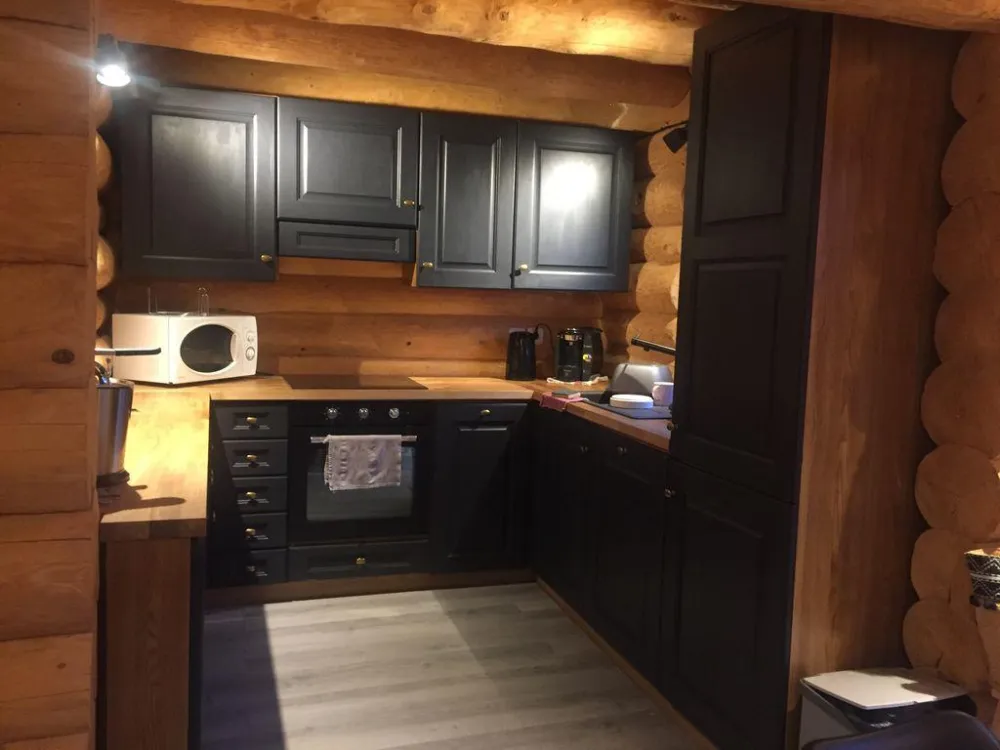 modern fully equipped kitchen; oven, microwave, fridge, freezer