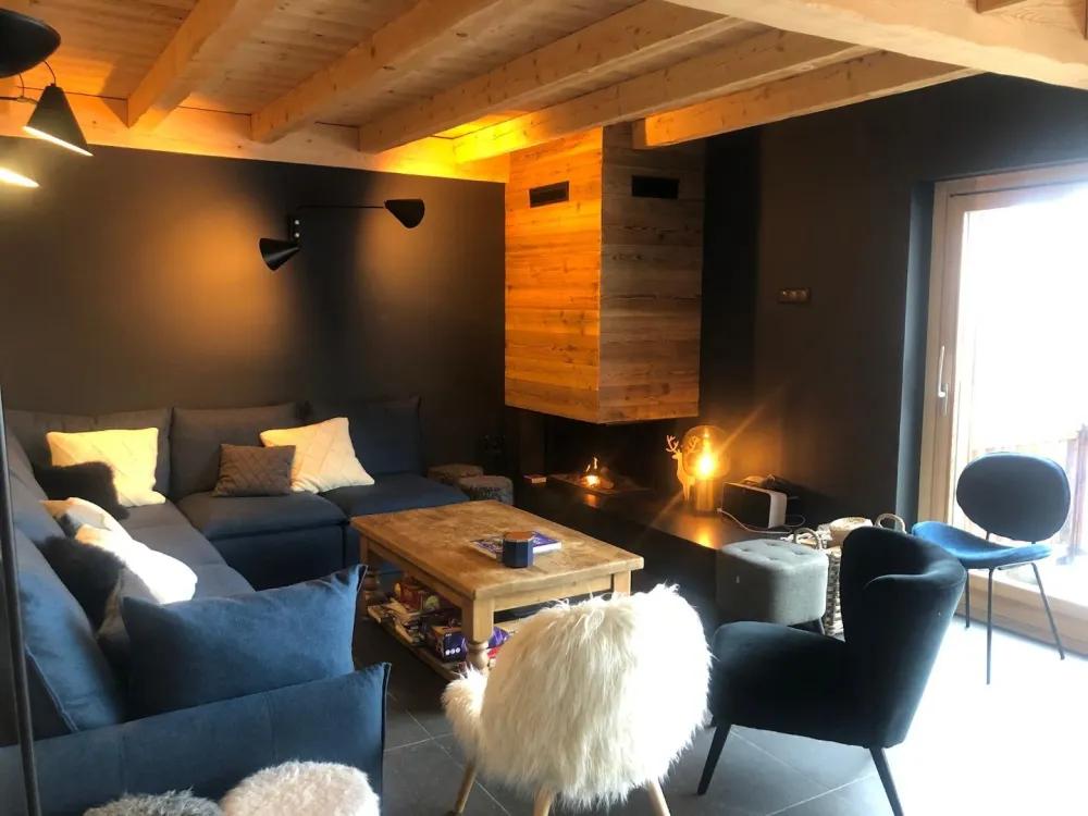 living room with a fireplace