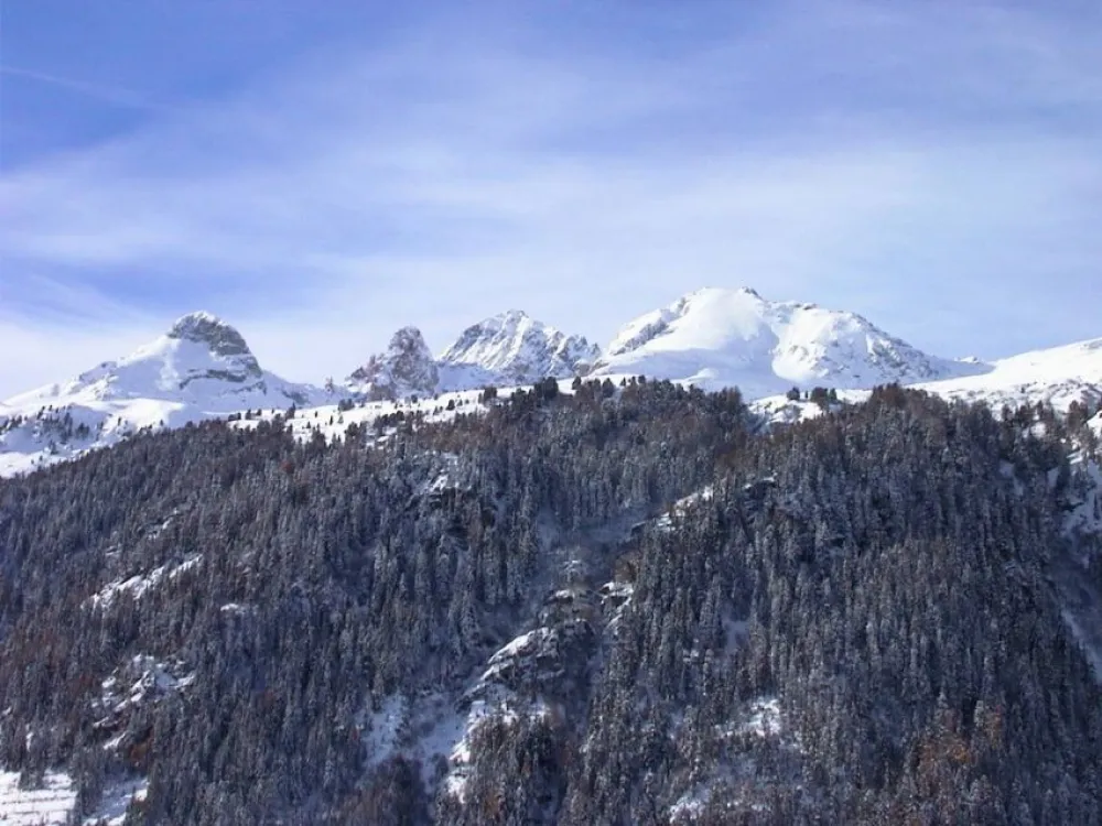 View of the mountains in front of the apartment, in winter