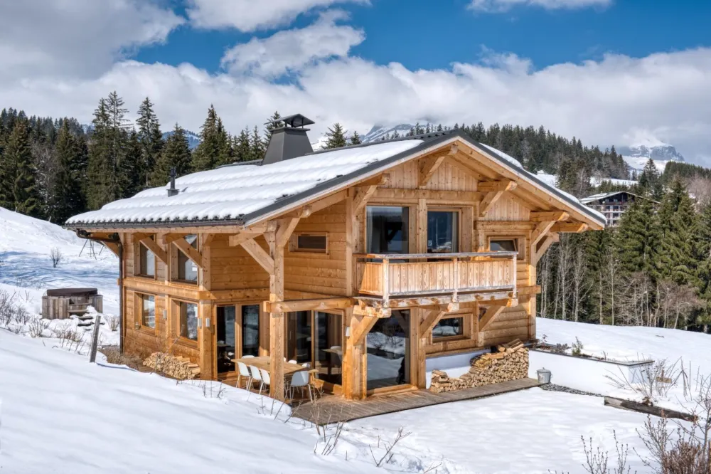 Chalet Monte Bianco - View of  the Mt Blanc massif  and the Fiz -  Recent chalet equipped with "Finlandais bath"