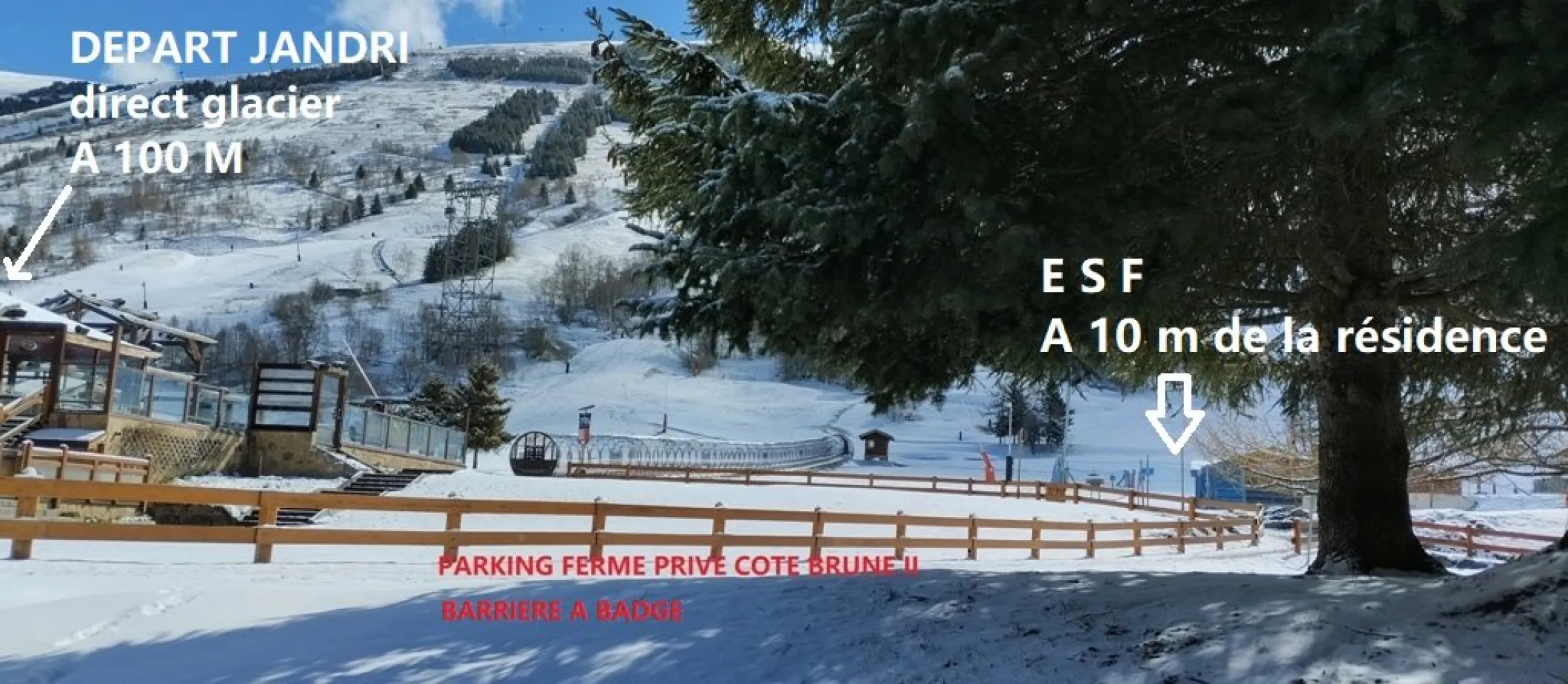 Cote brune 2 -  hyper centre - front de neige 1ere ligne devant esf a 100 m du jandri (direct glacier) - balcon plein sud + parking prive ferme -