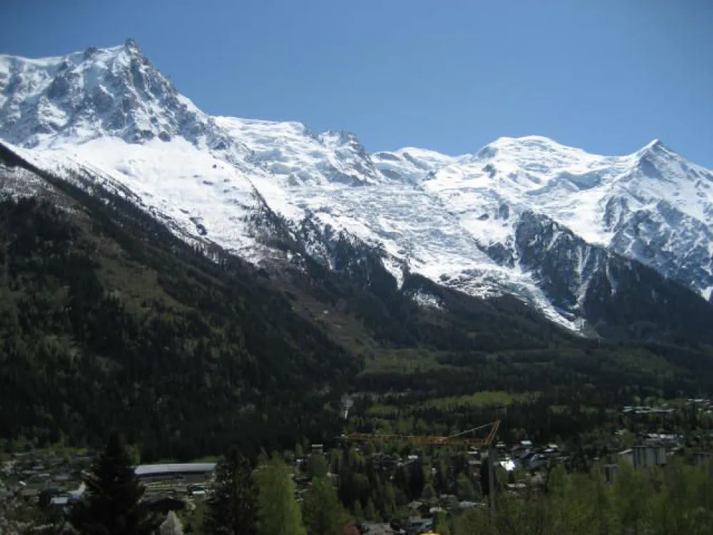 Vue sur la chaîne du mont blanc depuis le balcon .