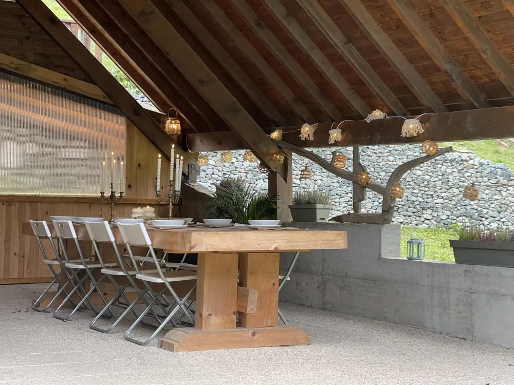 There is a beautiful outside private terrace for dining or relaxing that can easily seat a larger group if you are welcoming guests
