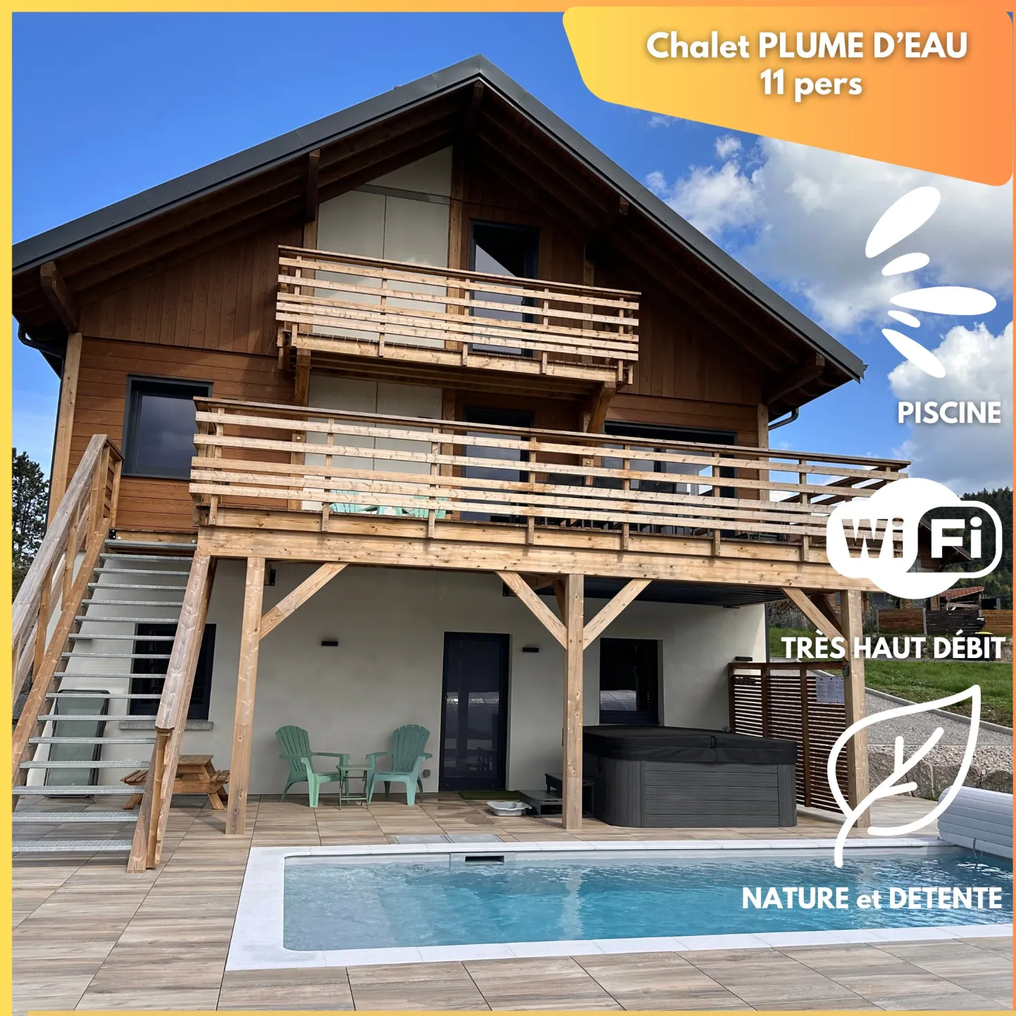 Plume d'eau - 11 pers - spa/piscine/pétanque/baby-foot - gerbepal