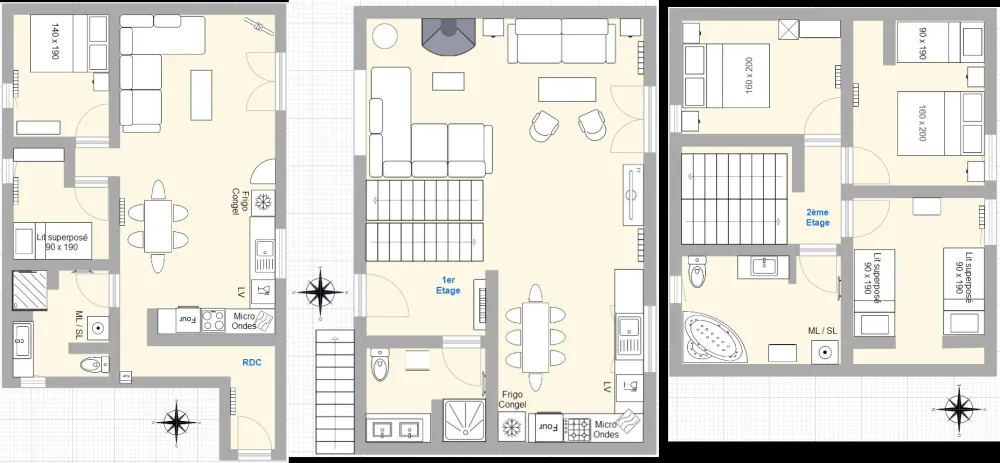 Plans du RDC, 1er & 2ème étage
