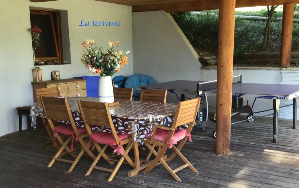 Belle terrasse abrité avec barbecue et table de ping pong