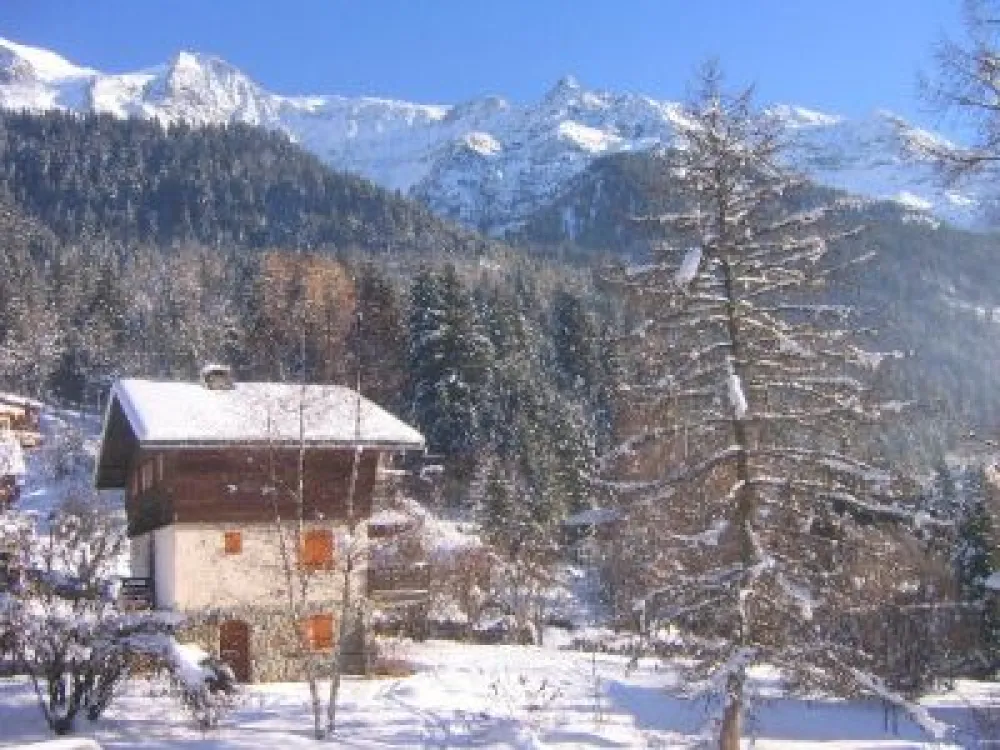 Vue de la terrasse sur la gauche: les montagnes de la Bérangére et les Domes de Miage au loin. Et juste à côté...c'est plutôt calme.