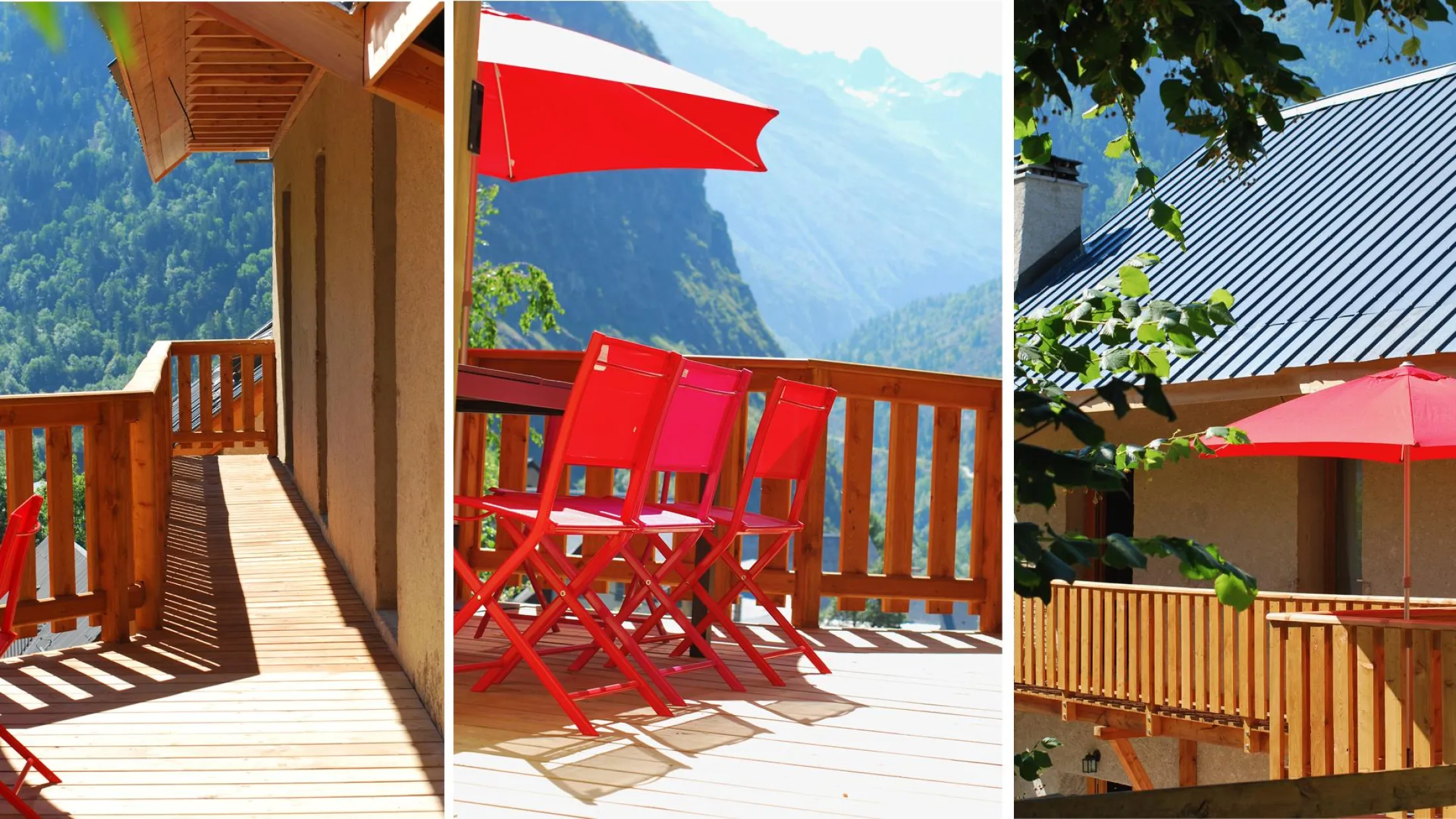 Terrace with electric barbecue, table and a magnificent view of the mountains. The terrace of "L'Aigle" is located at the outdoor pool (only accessible in summer).