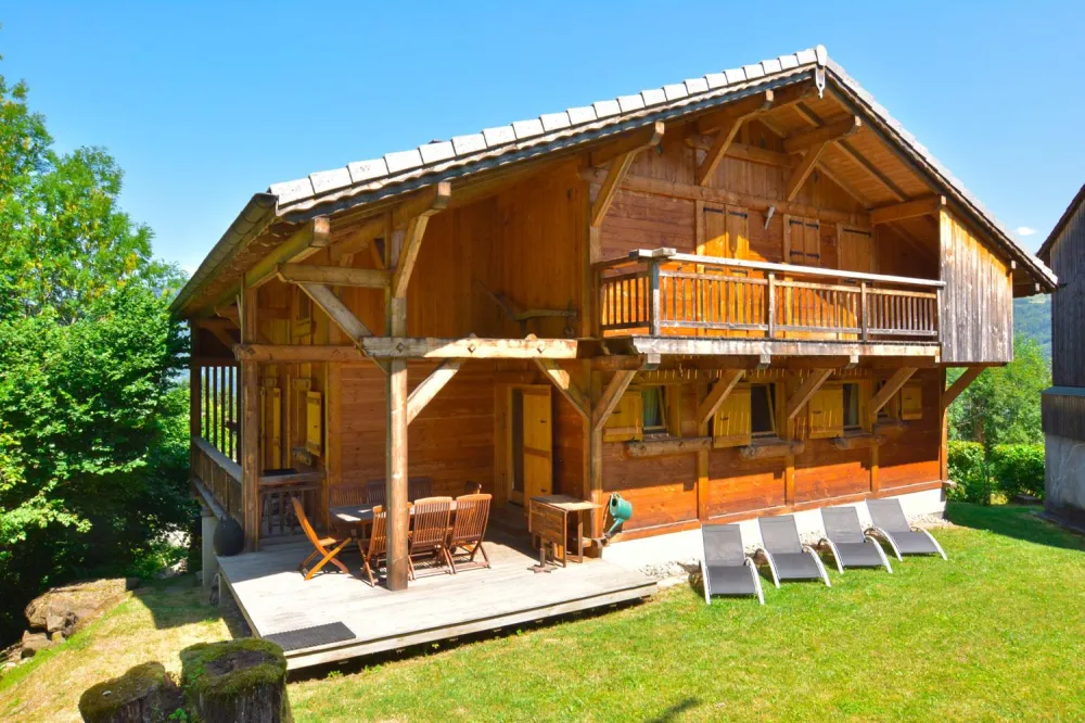 The chalet in summer -South face. The terrace .