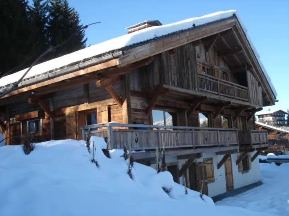 Chalet front with terrace and balconies