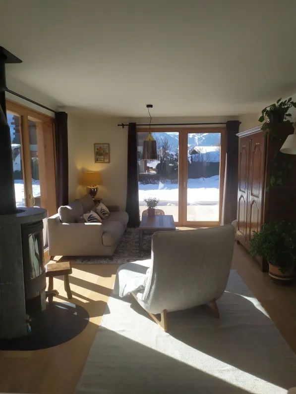 salon avec poêle à bois