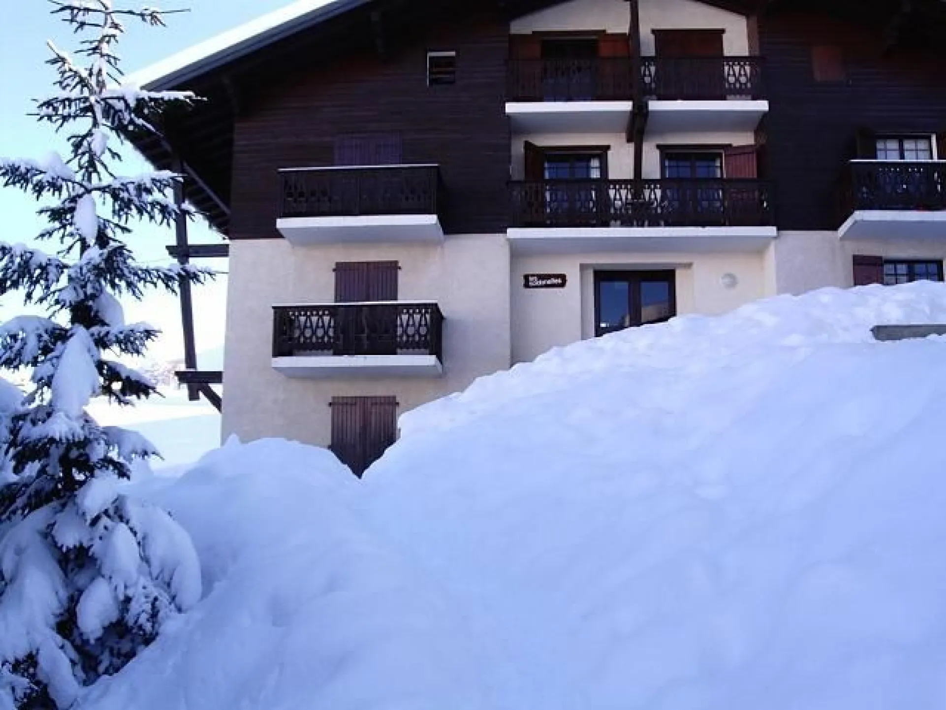 Appartement en rez de jardin.Idéal pour les jeunes enfants.Ils peuvent s'adonner aux plaisirs de la neige tout en étant surveillés par leurs parents de l'appartement.