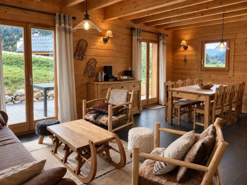 Salon et salle à manger, ambiance bois chaleureuse