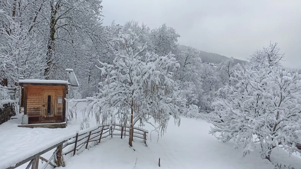 Vue du séjour sur le sauna Nature Ski Lodge Sterwen