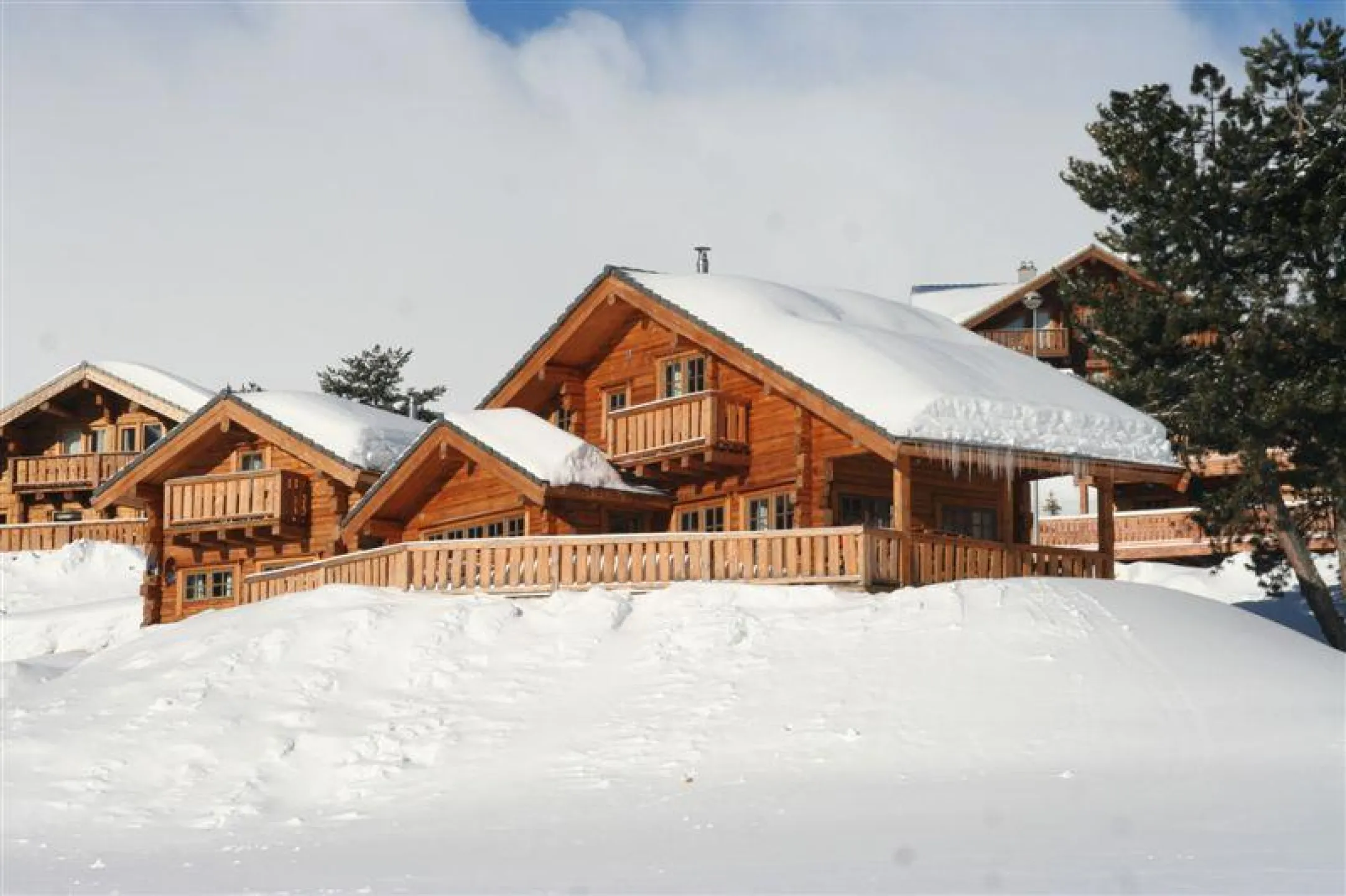vue du chalet avec la terrasse.