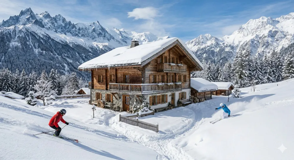 Le Chalet en hiver, à proximité des pistes