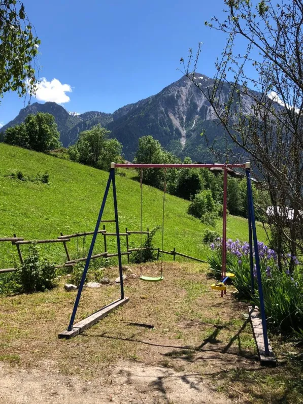 Jardin privatif avec balançoire devant le chalet