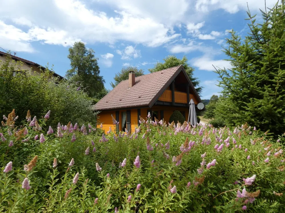 Vue du chalet depuis la route des Relles Gouttes en été,