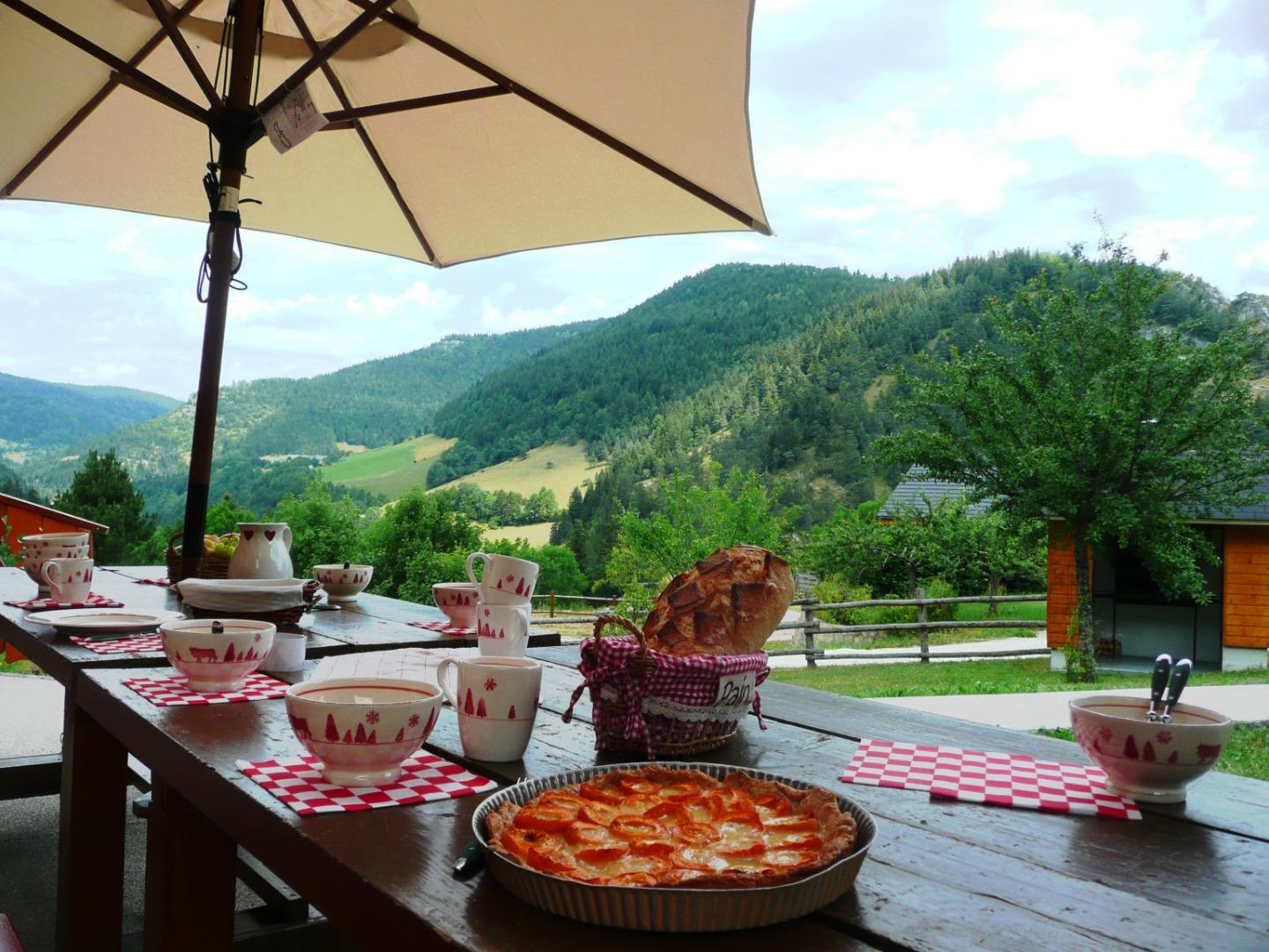 Petit déjeuner à table sur la terrasse