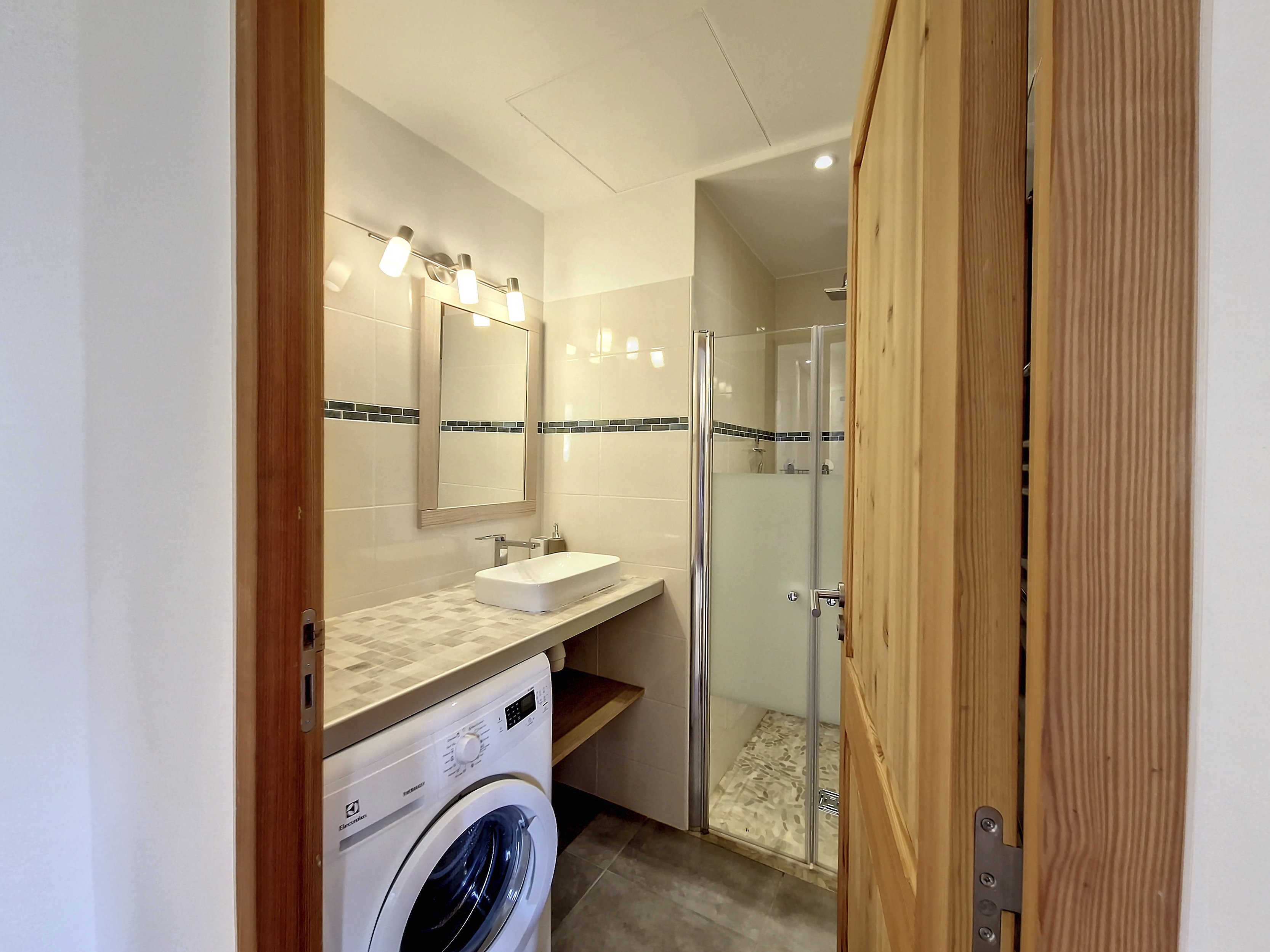 1 salle de douche avec avec lave-linge 