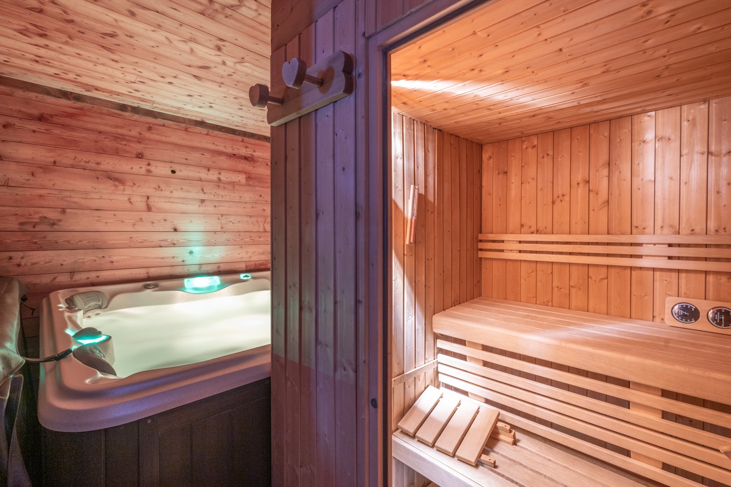 Espace détente au rez de chaussé, sauna jacuzzi et douche