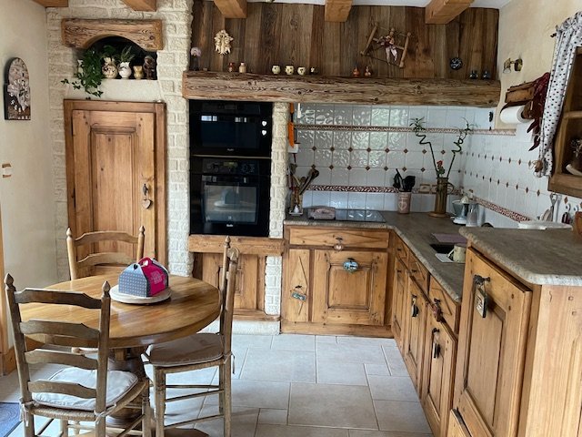 RDC: table et 3 chaises ,lave vaisselle ,plaque induction ,hotte aspirante ,four pyrolyse ,four vapeur ,refriférateur ,microbes
