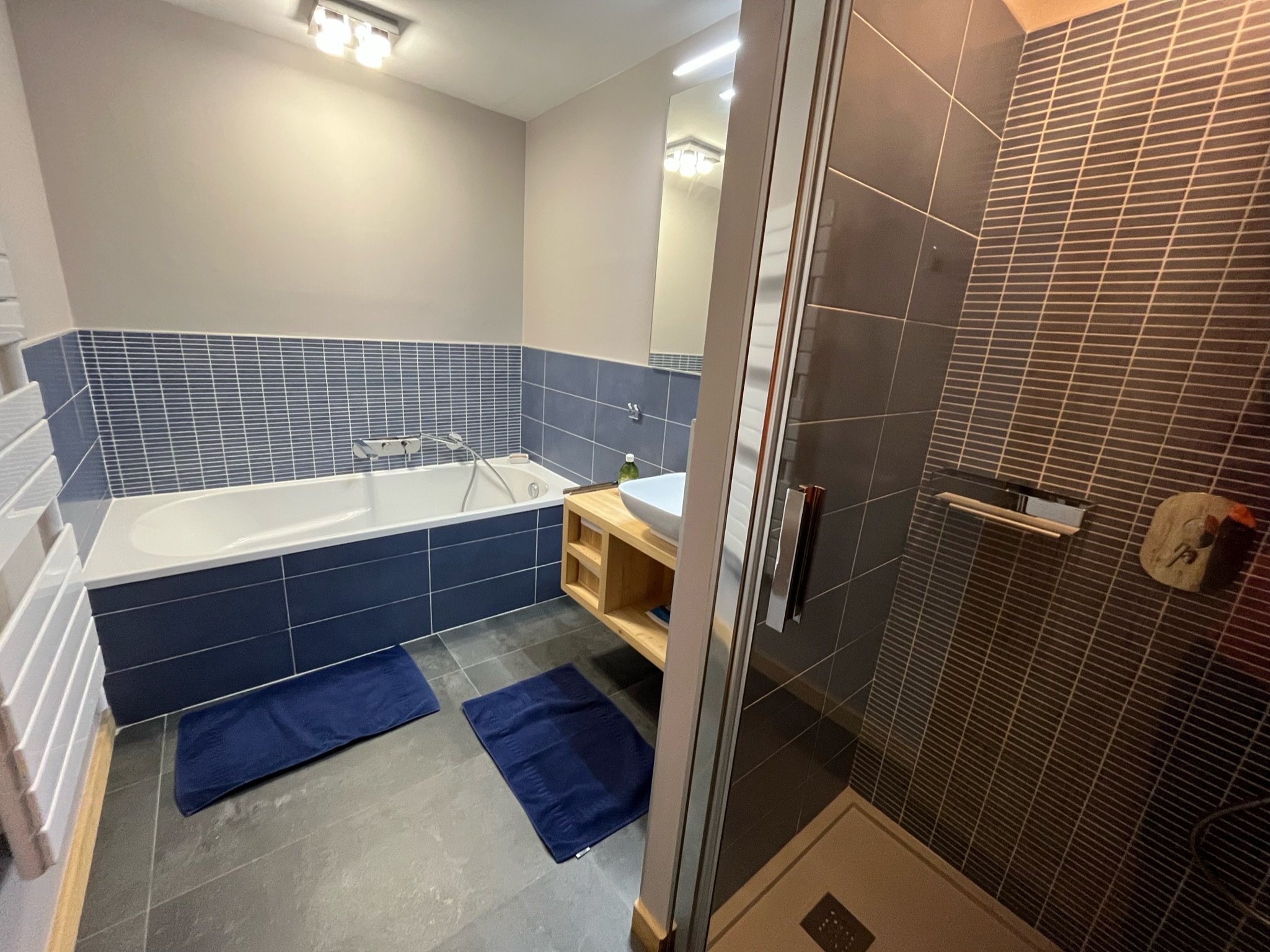 Rez-de-chaussée : Salle de bain du rez-de-chaussée :
    - 1 baignoire.
    - 1 lavabo.
    - 1 douche.