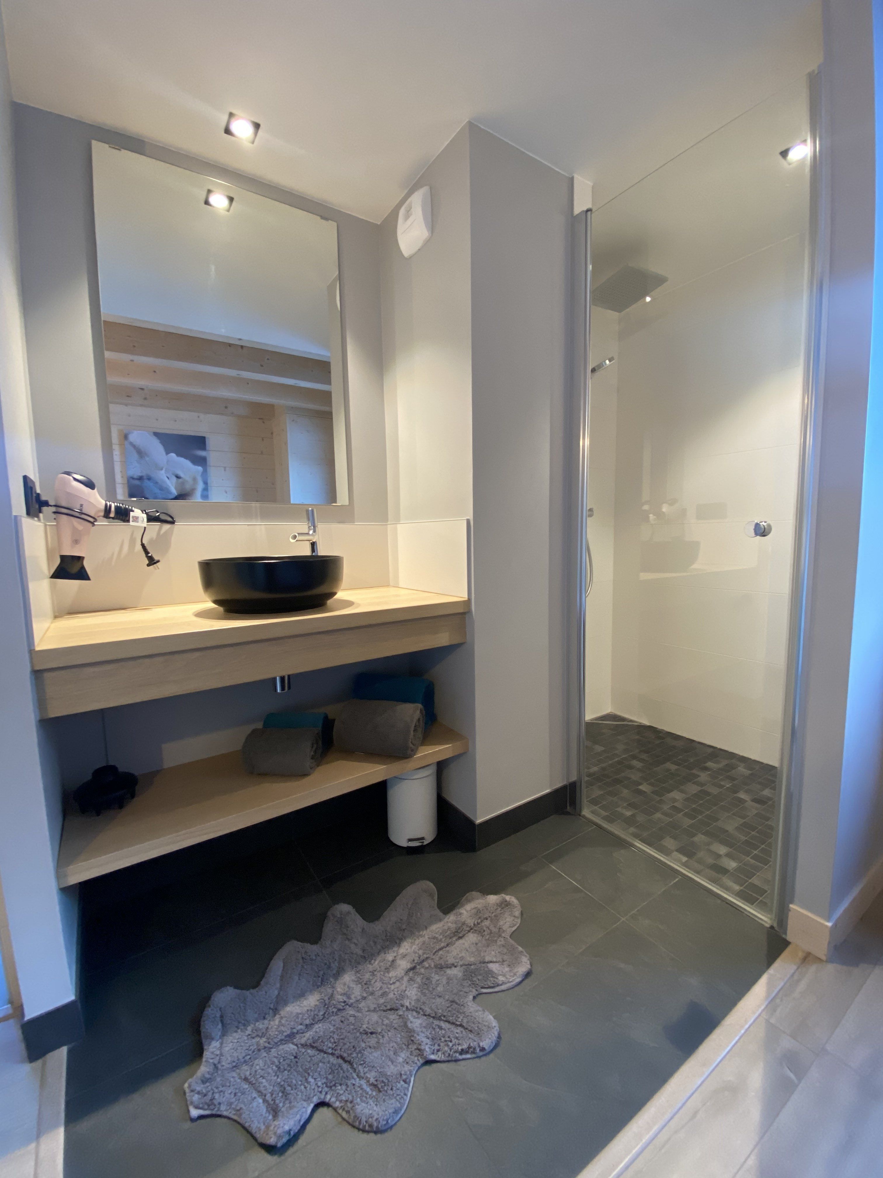 Salle d'eau de la chambre parentale avec vasque et douche