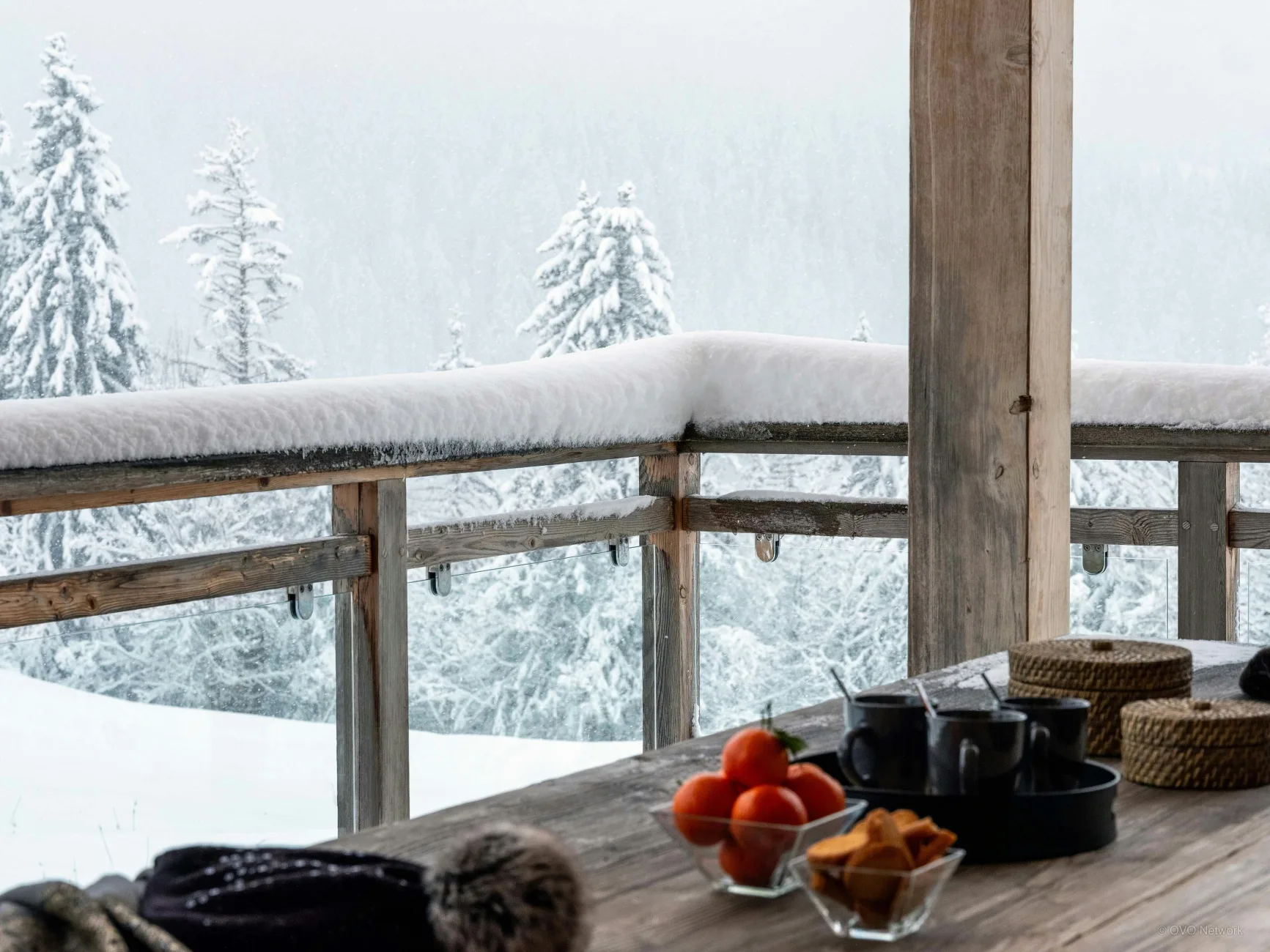 Balcon et vue d'hiver