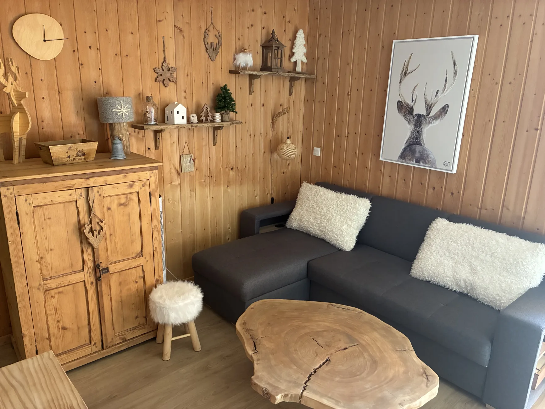 Le salon cosy et sa télé 55 pouces avec la télé d’orange, Netflix, Disney +, Amazon Prime…