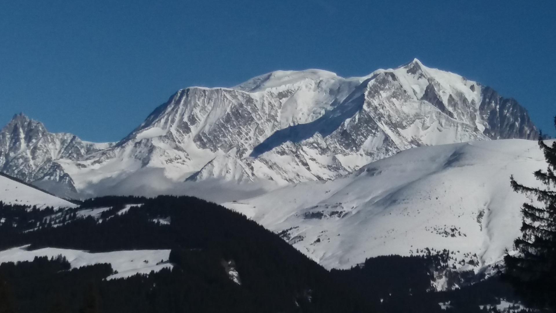 Sur les pistes, vue sur le mont blanc 