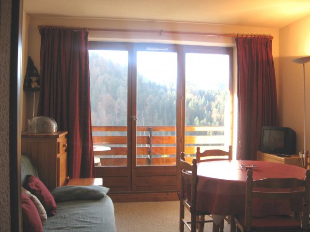 Agréable séjour lumineux, avec coin repas et coin salon, donnant sur le balcon.