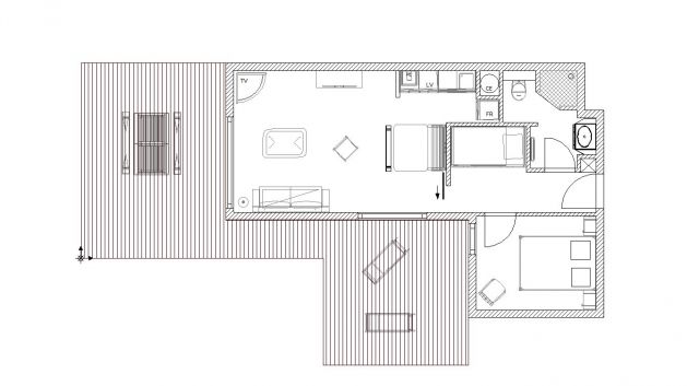 Plan de l'appartement avec terrasses SUD et EST