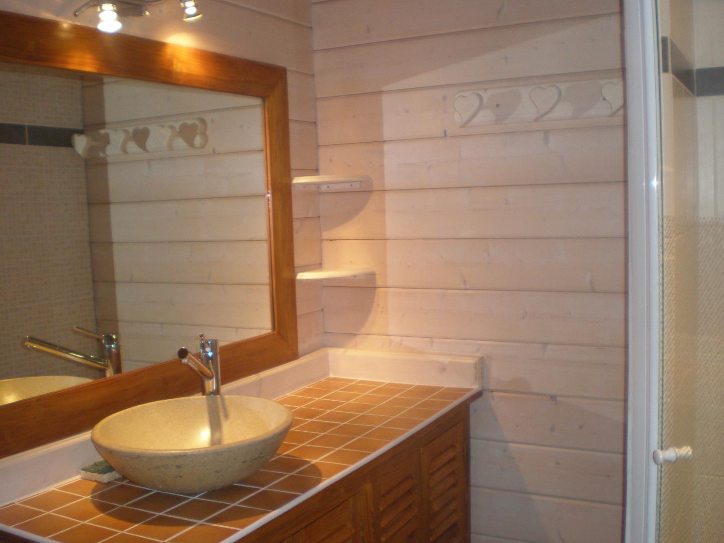 salle d'eau attenante à la chambre du rez de chaussée avec lave-linge et sèche cheveux