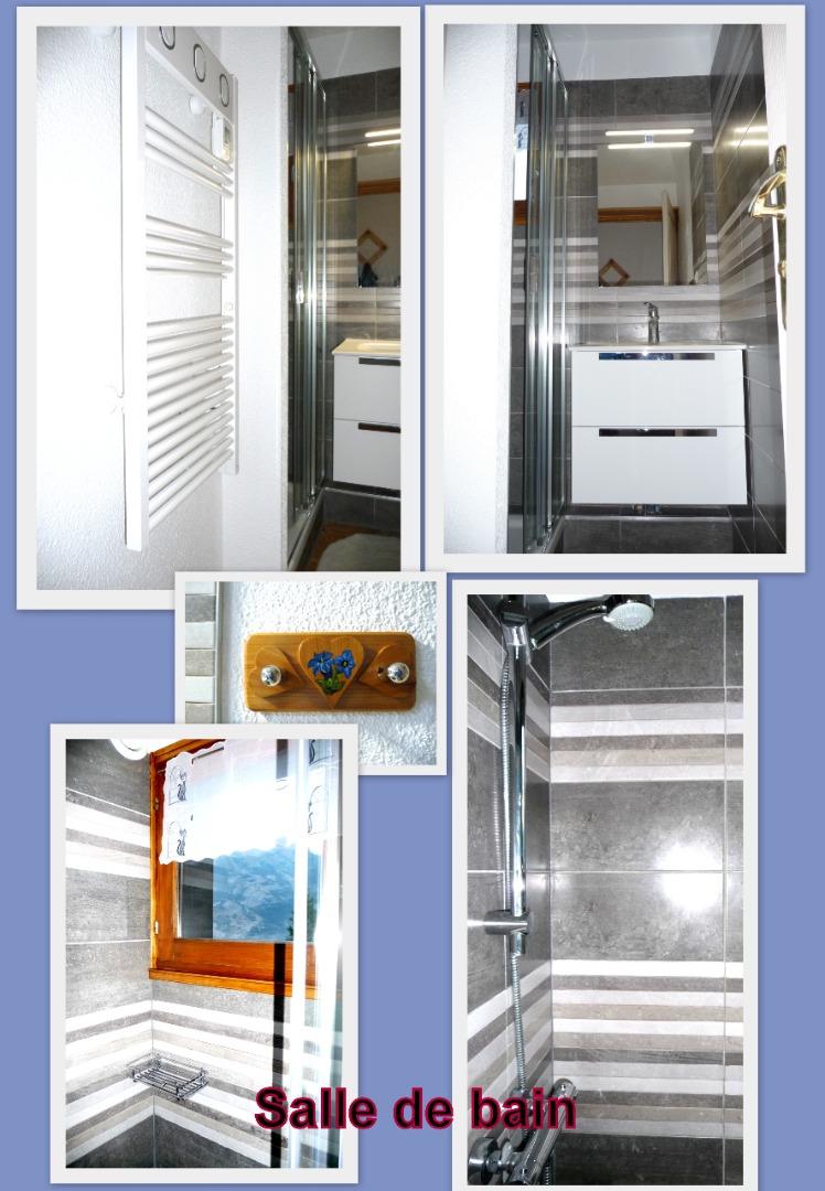 salle de bain, radiateuer sèche serviette bac à douche 0,90m x 0,80m porte coullissante, entièrement refaite en 2021