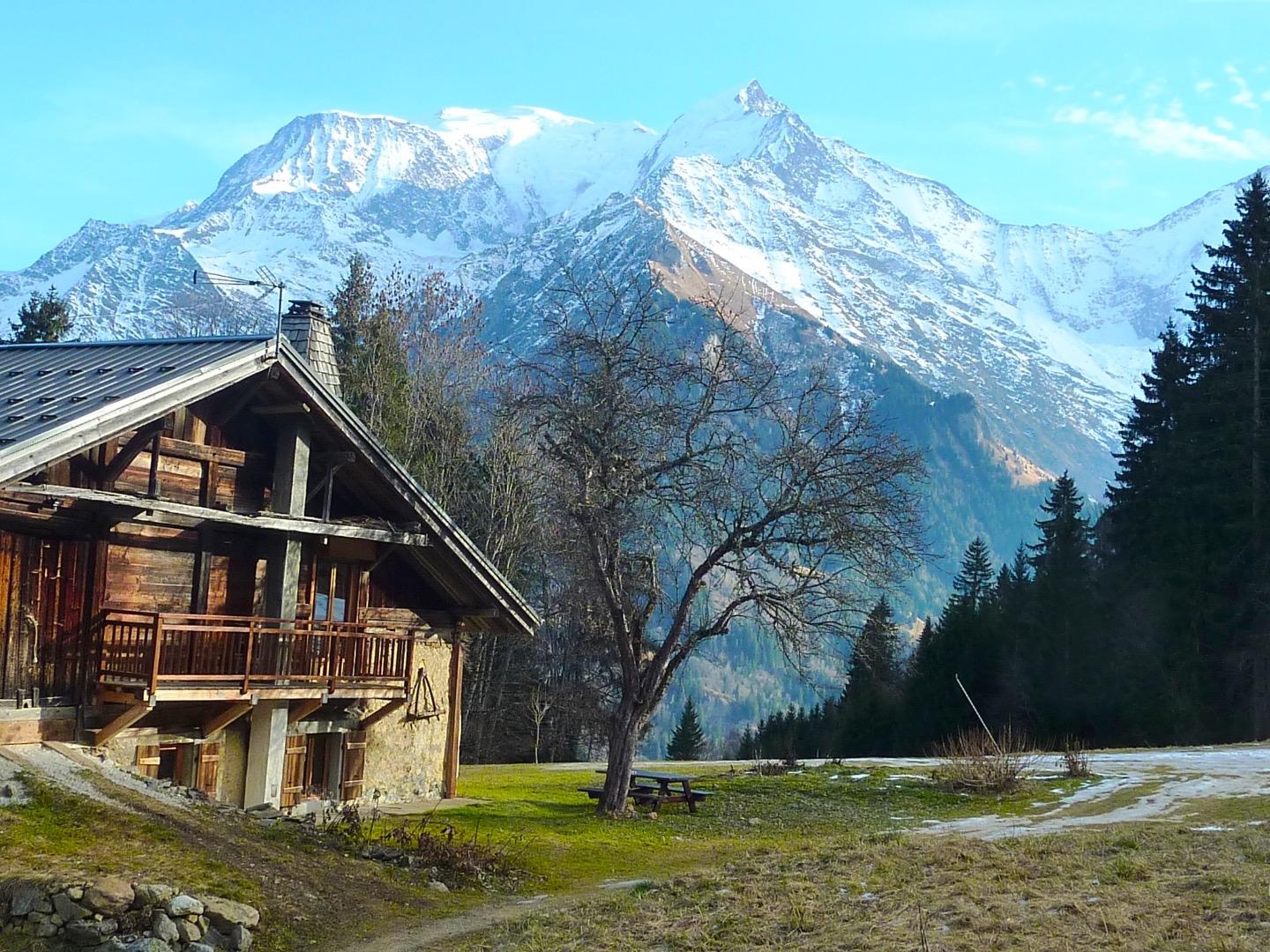 Chalet vue Mont Blanc - skis aux pieds