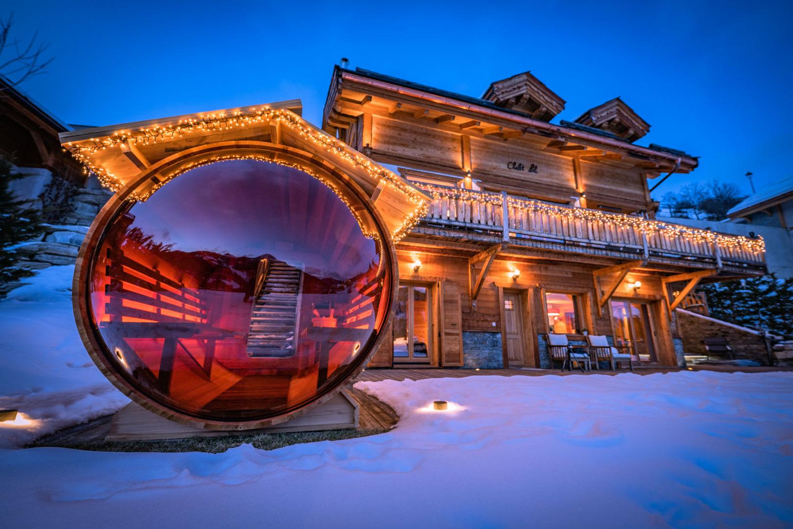 Sauna bulle extérieur , face aux pistes 