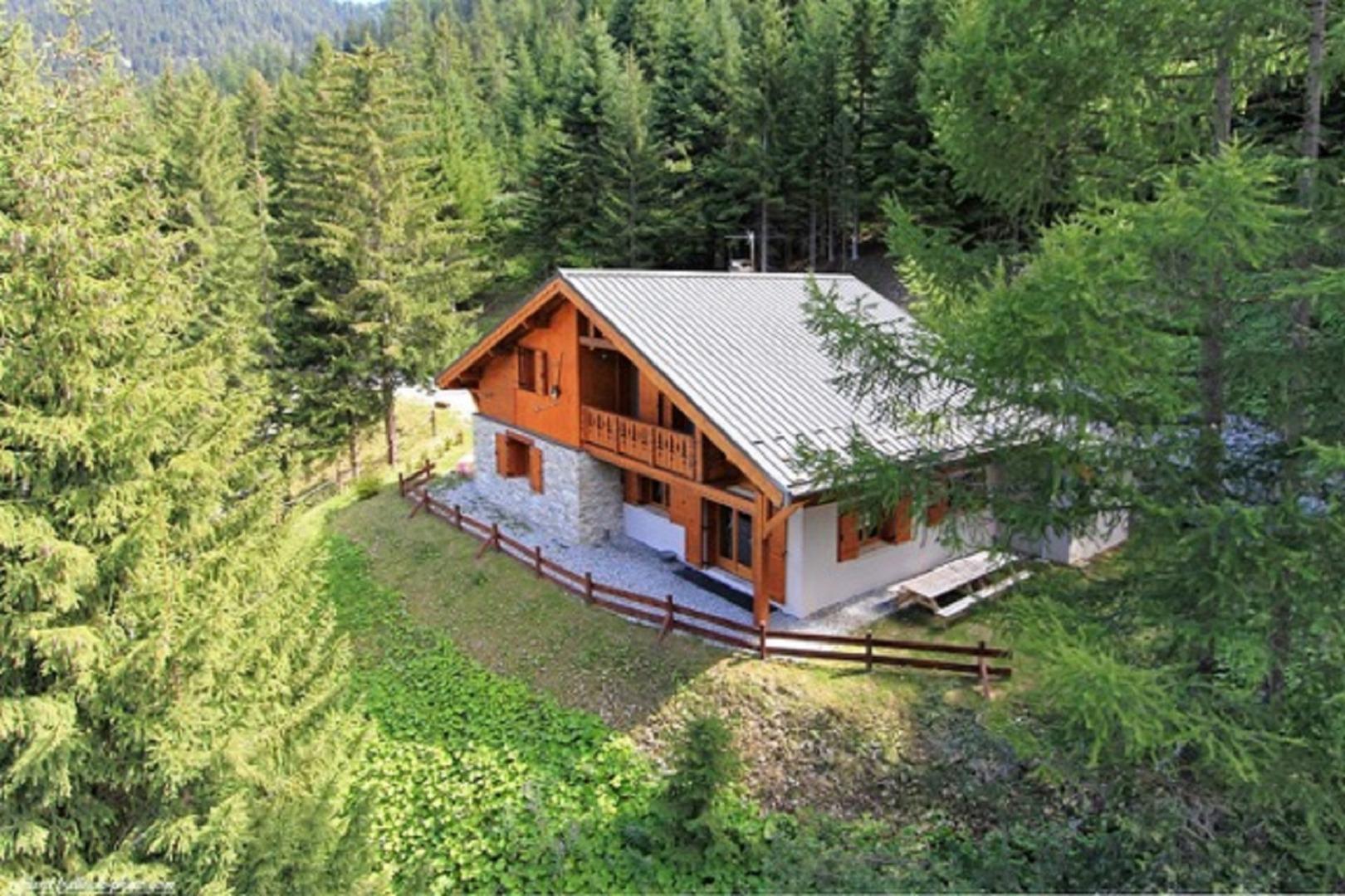 Vue aérienne du chalet l'été