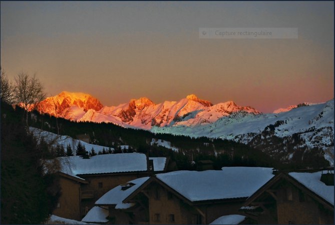 vue de l'appartement, coucher de soleil sur le Mont Blanc