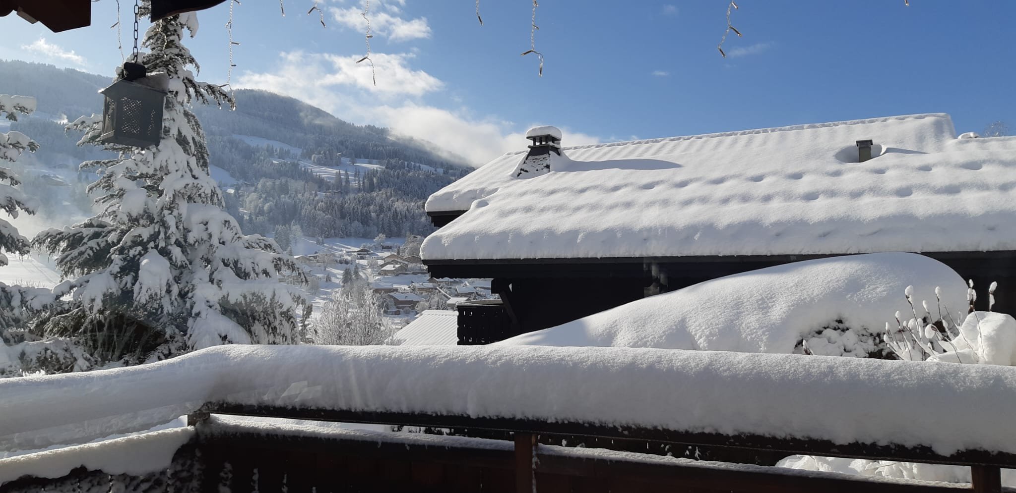 Vue de la terrasse avec neige