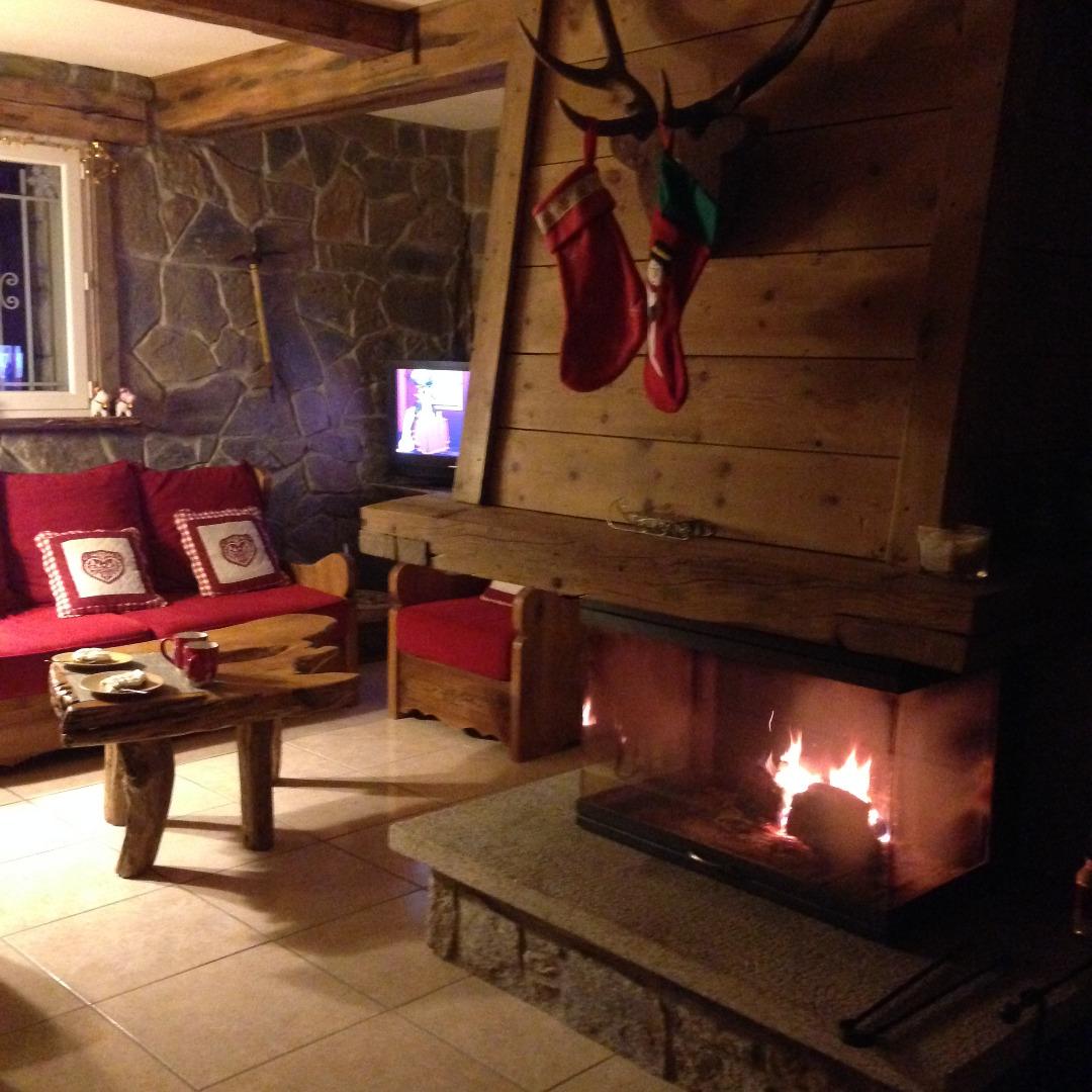 Salon avec cheminée et bois fourni
